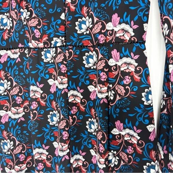 v neck floral romper long bell sleeves peek a boo lace detail boho size large - Picture 8 of 9